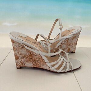 ALEXANDRA NEEL White Leather Floral Sandals Wedges Size 37 / 7